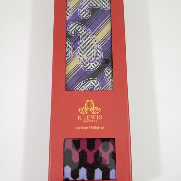 Necktie Hanky Socks Box Set by R Lewis RG01 Purple - Picture 6 of 7
